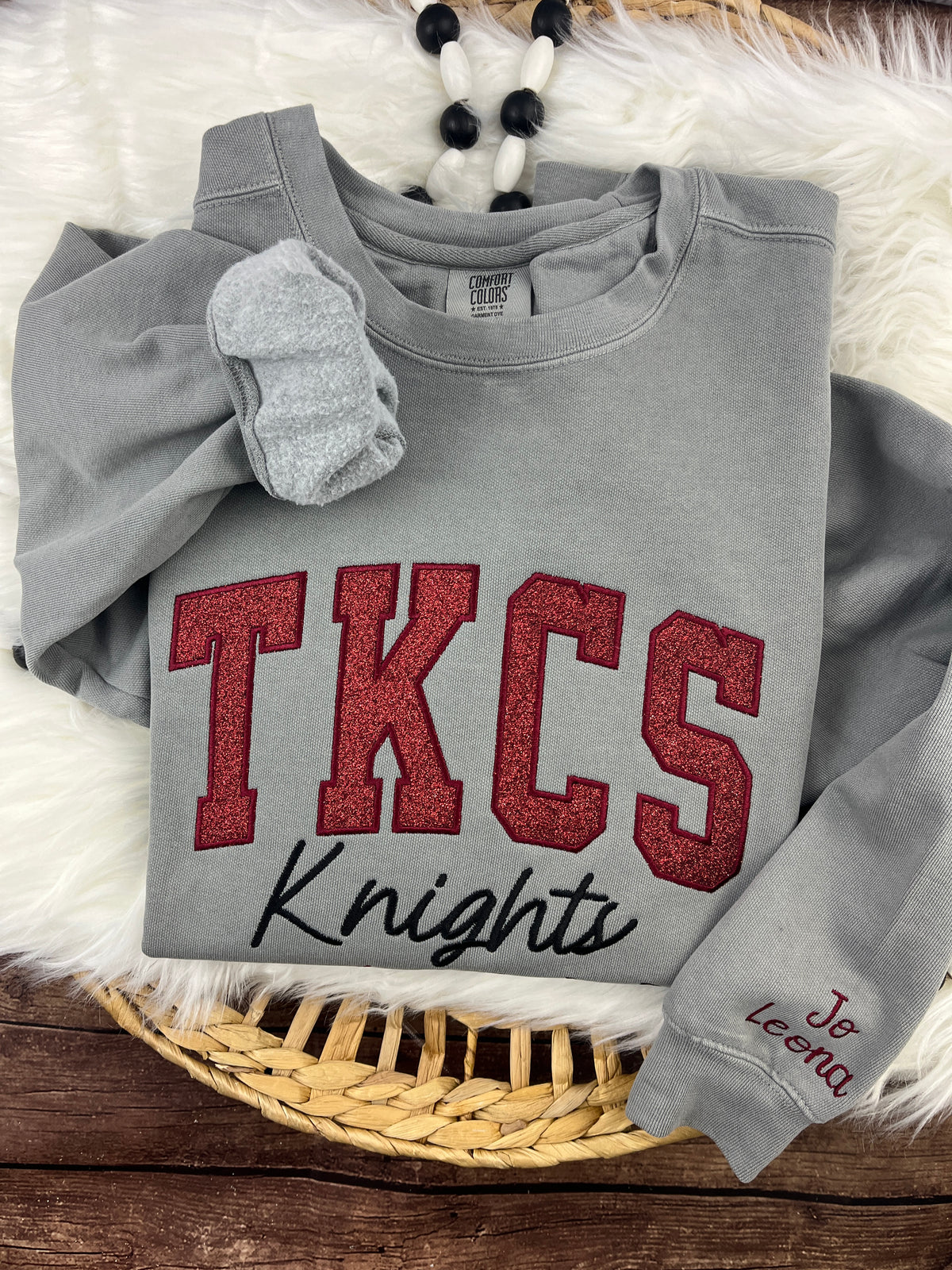 Custom embroidered school spirit crewneck sweatshirt - detail view 2