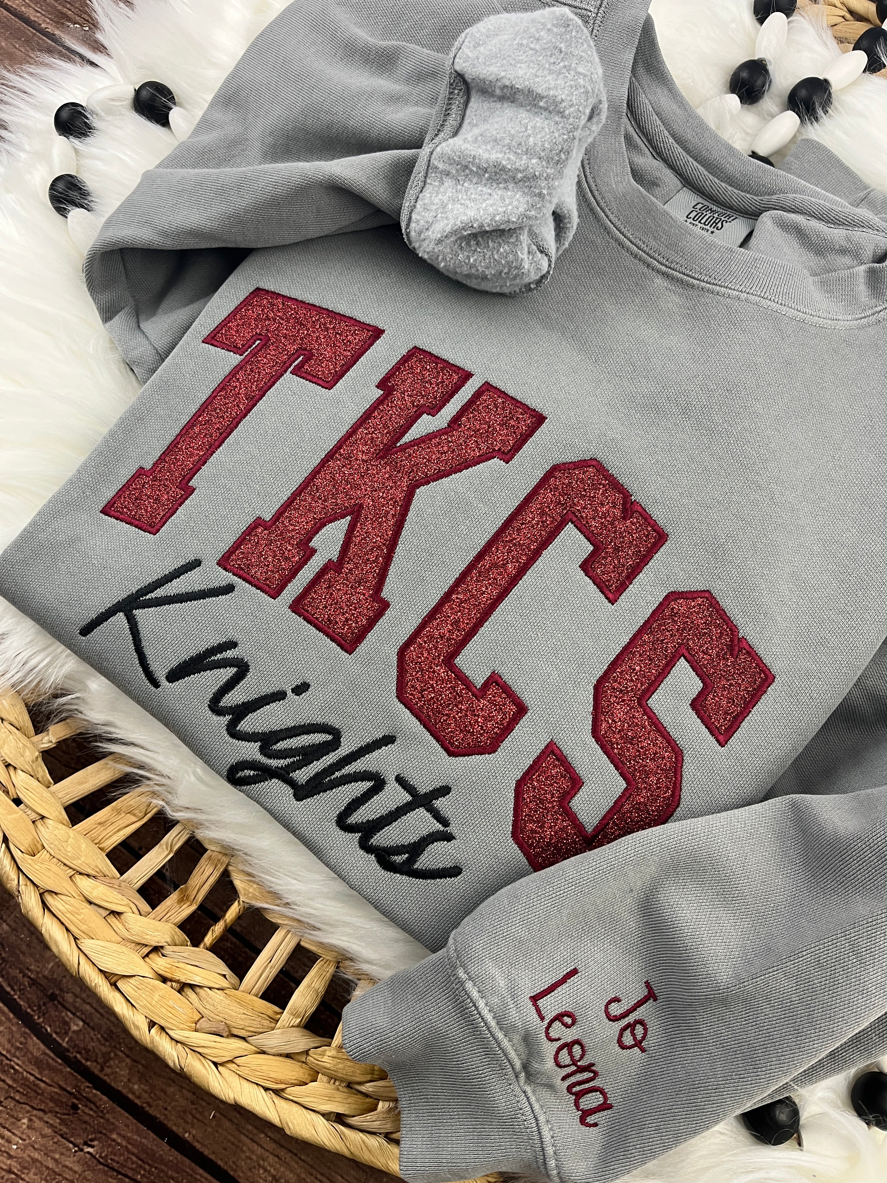 Custom embroidered school spirit crewneck sweatshirt