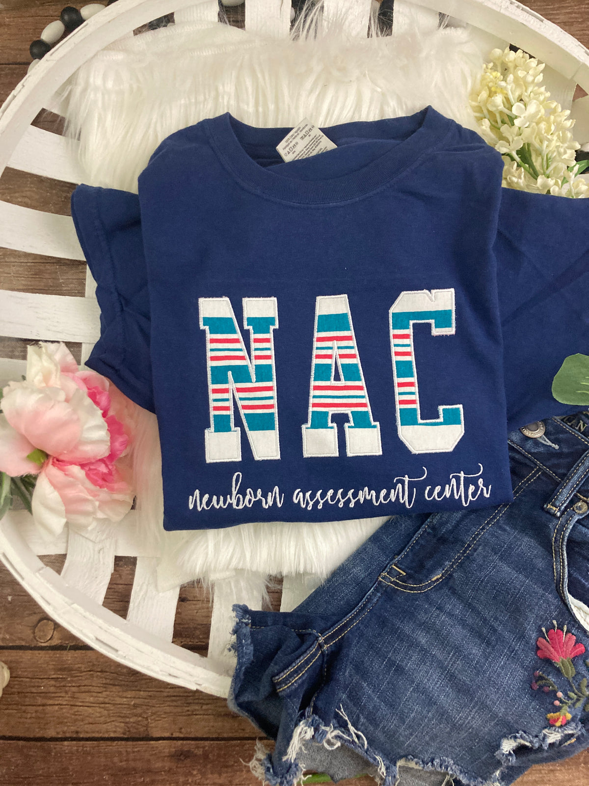 Bulk NAC nurse keepsake sweatshirts appliqued from hospital baby blankets - alternate view