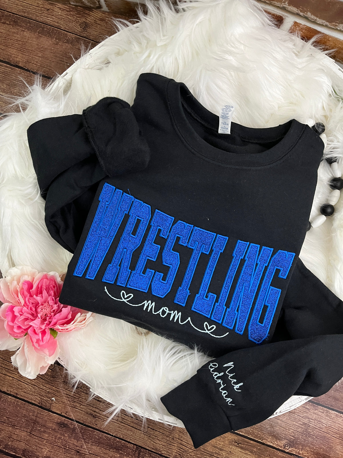 Wrestling mom custom glitter embroidered sports sweatshirt