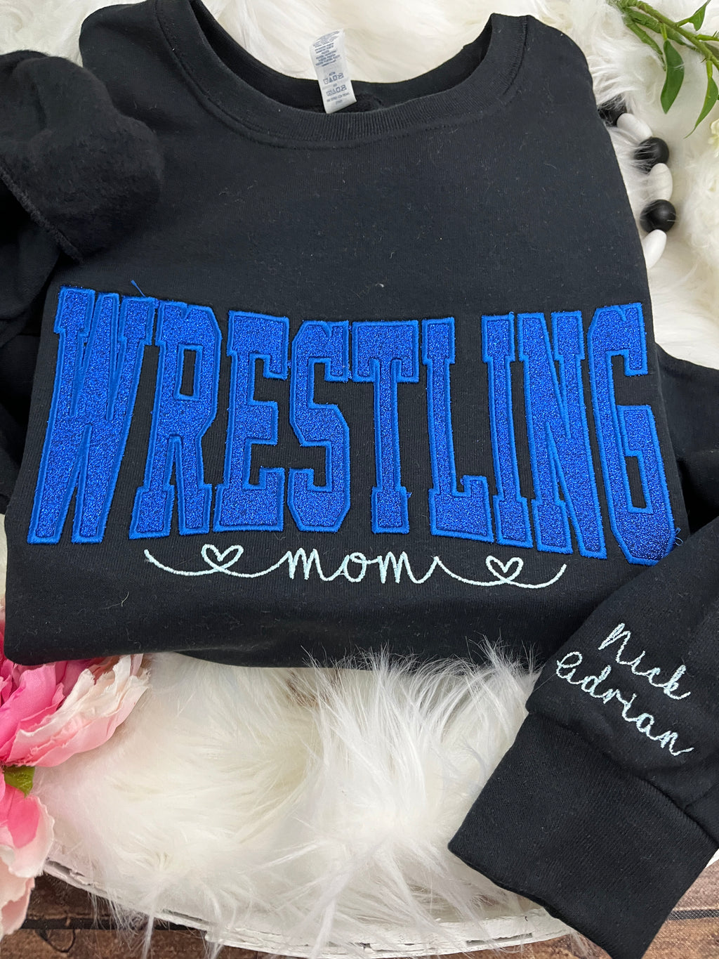 Wrestling mom custom glitter embroidered sports sweatshirt - styling option