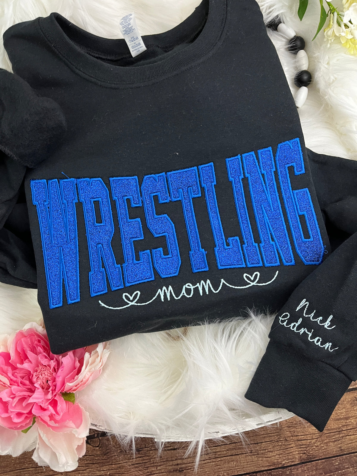 Wrestling mom custom glitter embroidered sports sweatshirt - alternate view