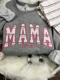 Curved MAMA embroidered sweatshirt made from a hospital swaddle blanket