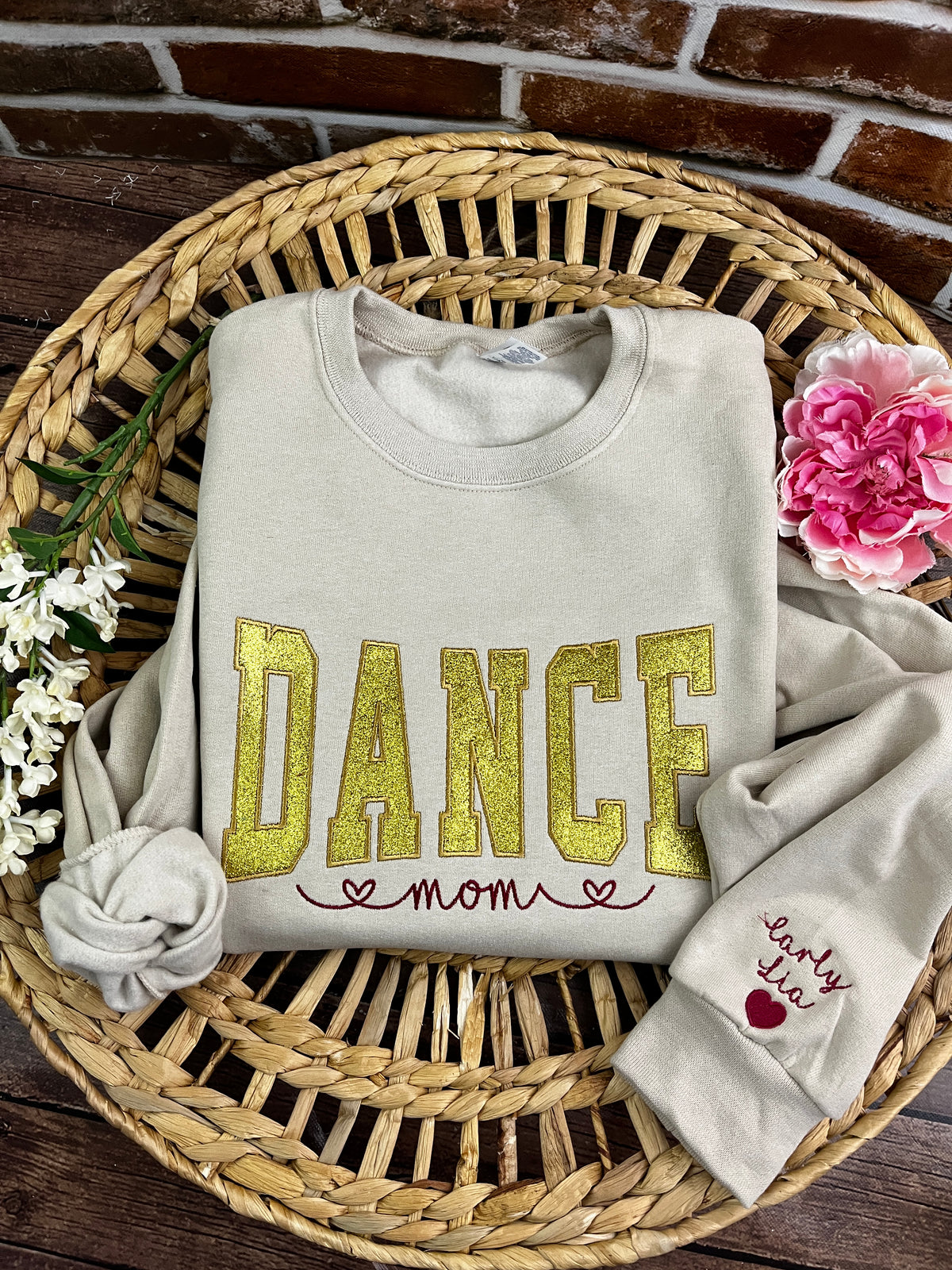 Dance Mom custom glitter embroidered sports sweatshirt - detail view