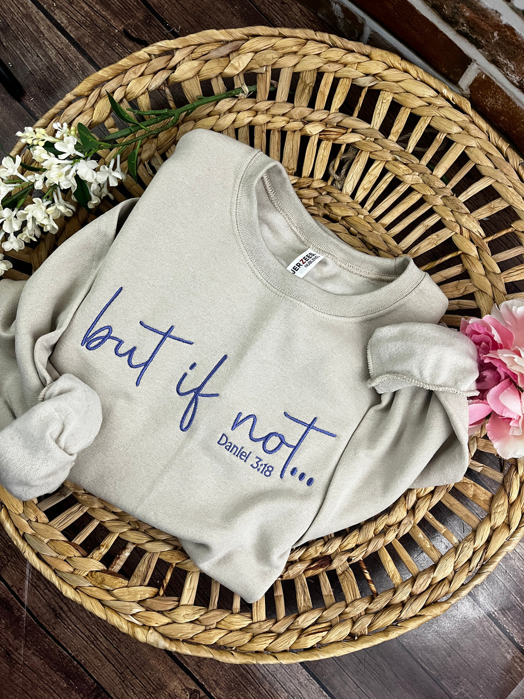 But if not Daniel 3 18 embroidered Bible verse shirt - close up view