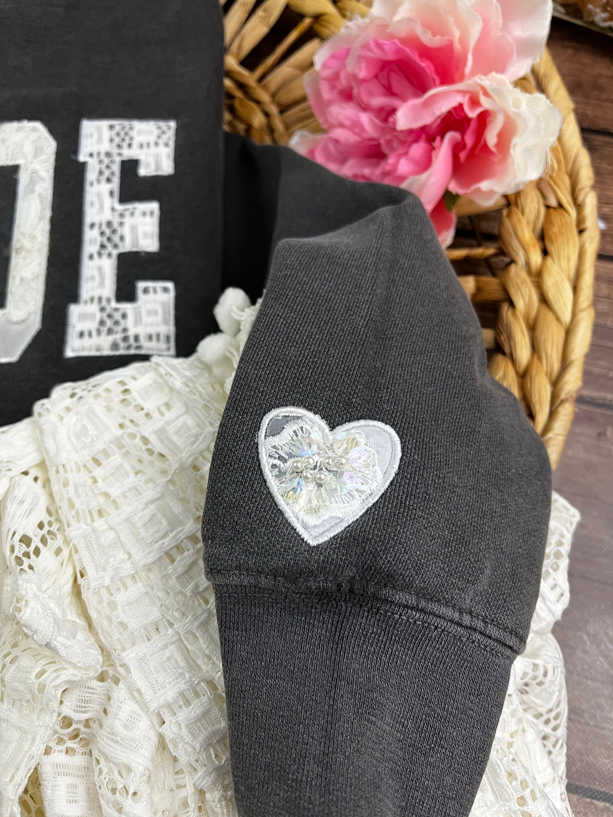 Custom bride memory keepsake shirt with wedding dress applique - second detail view