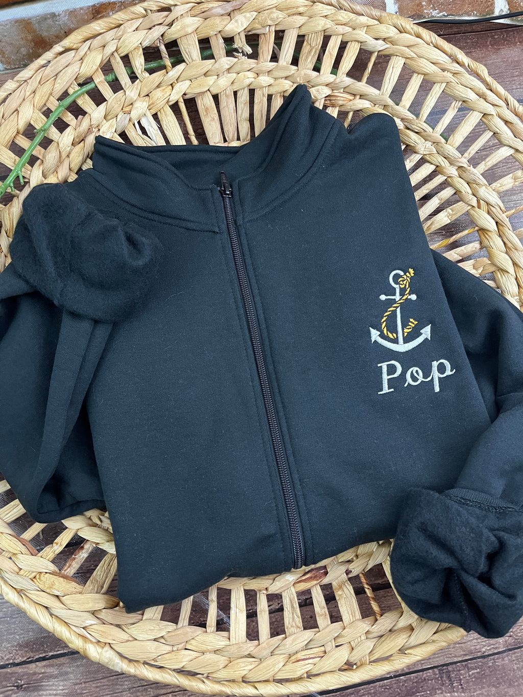 Personalised embroidered anchor zip sweatshirt with custom name - alternate view
