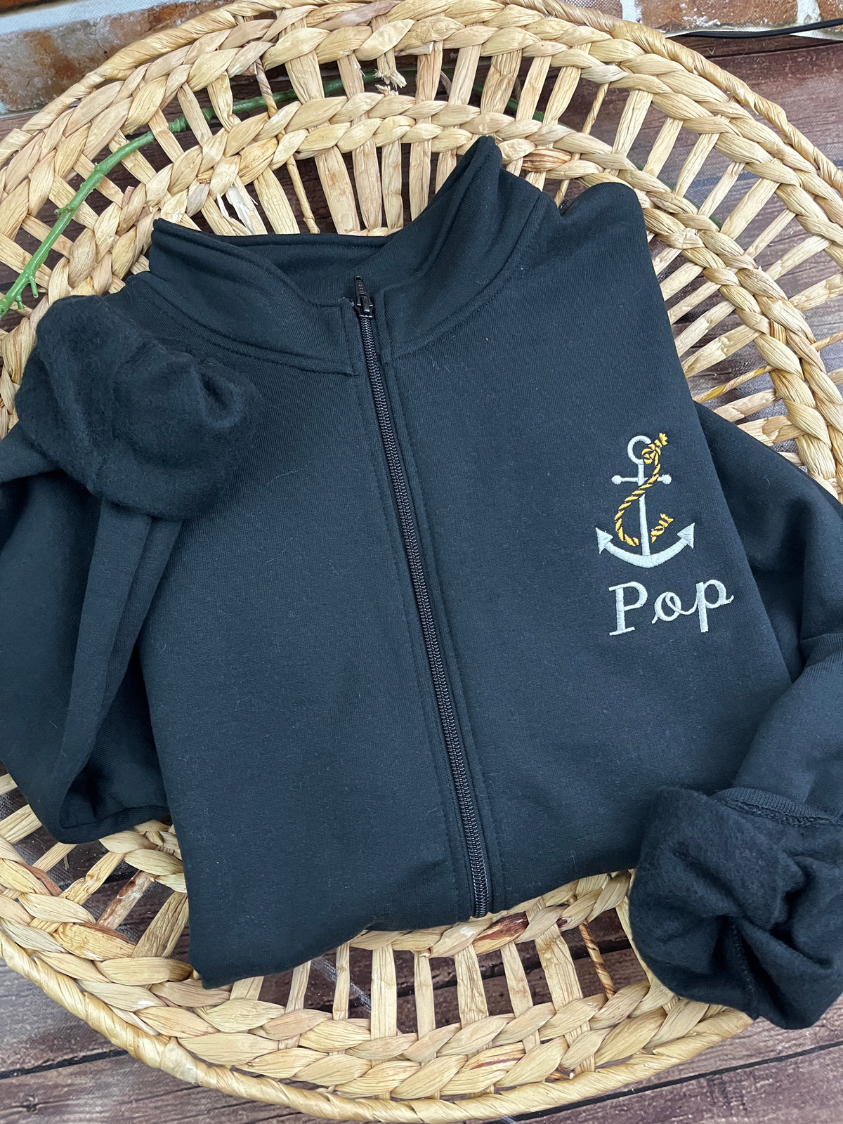 Personalised embroidered anchor zip sweatshirt with custom name - alternate view