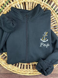 Personalised embroidered anchor zip sweatshirt with custom name