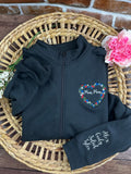 Personalised grandma floral heart embroidered zip up sweatshirt