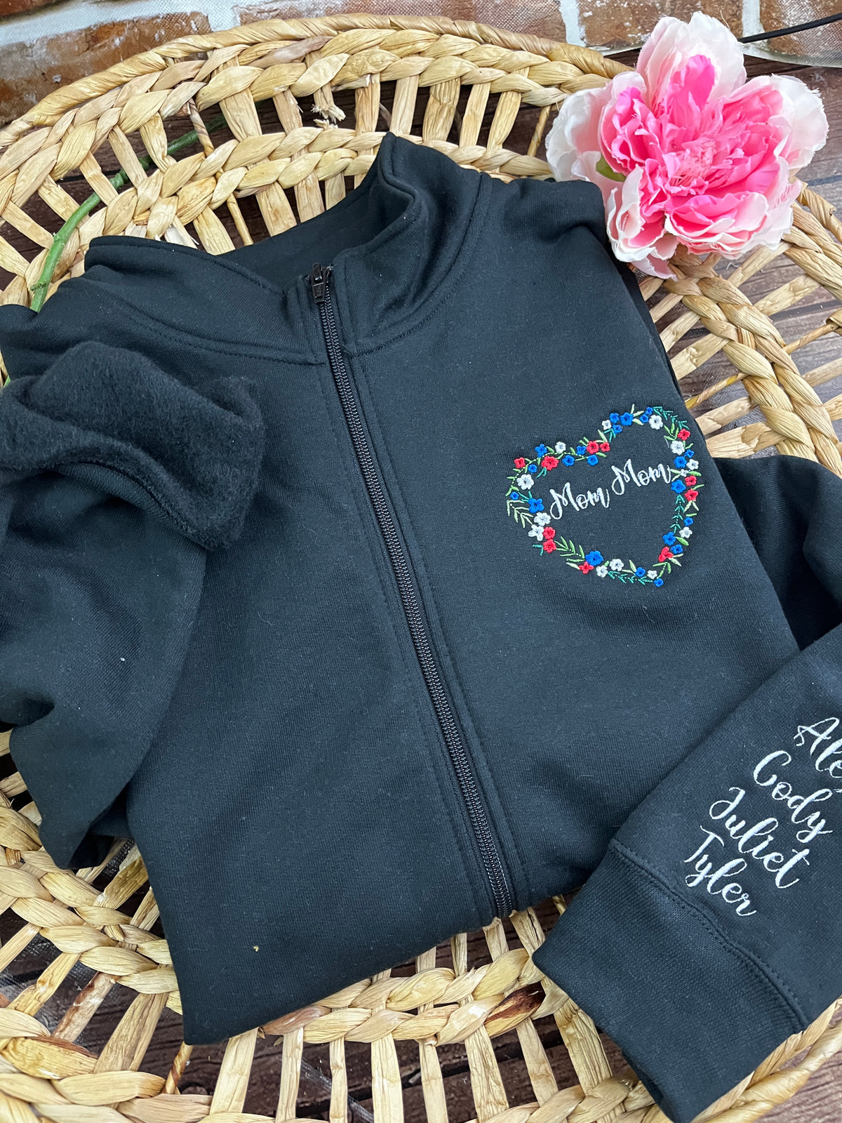 Personalised grandma floral heart embroidered zip up sweatshirt - alternate view