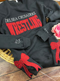 Custom school sports team glitter embroidered sweatshirt with side bows