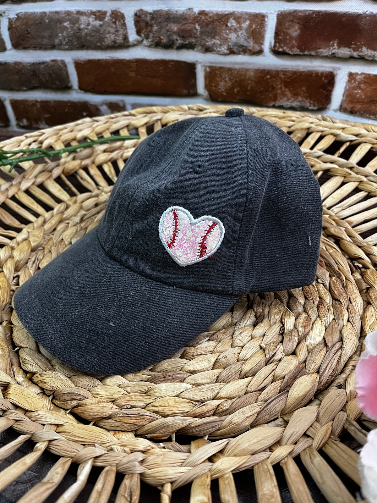 Baseball mom personalised glitter heart embroidered cap