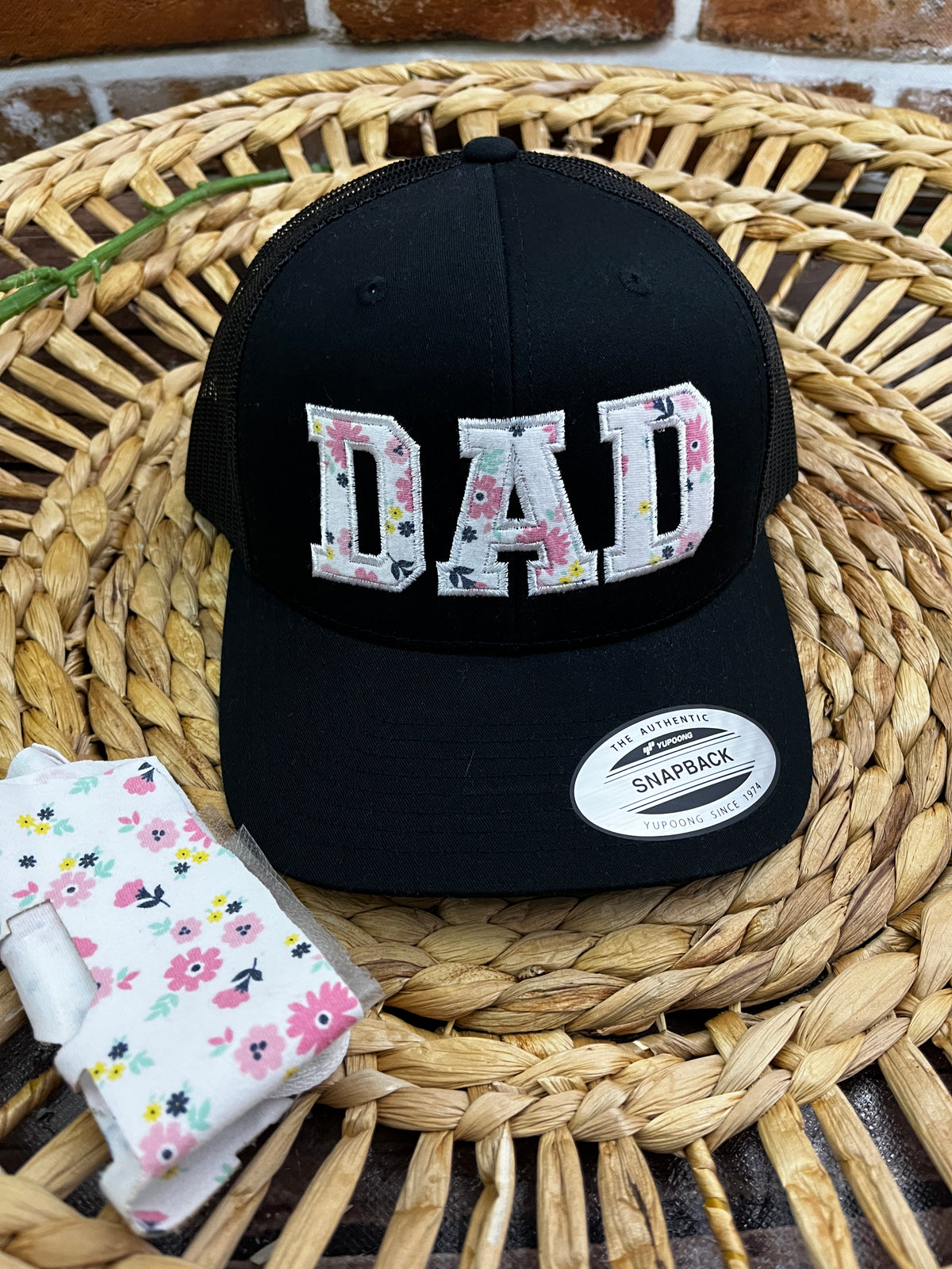 Dad Mom Pop personalised embroidered adjustable cap - close up view