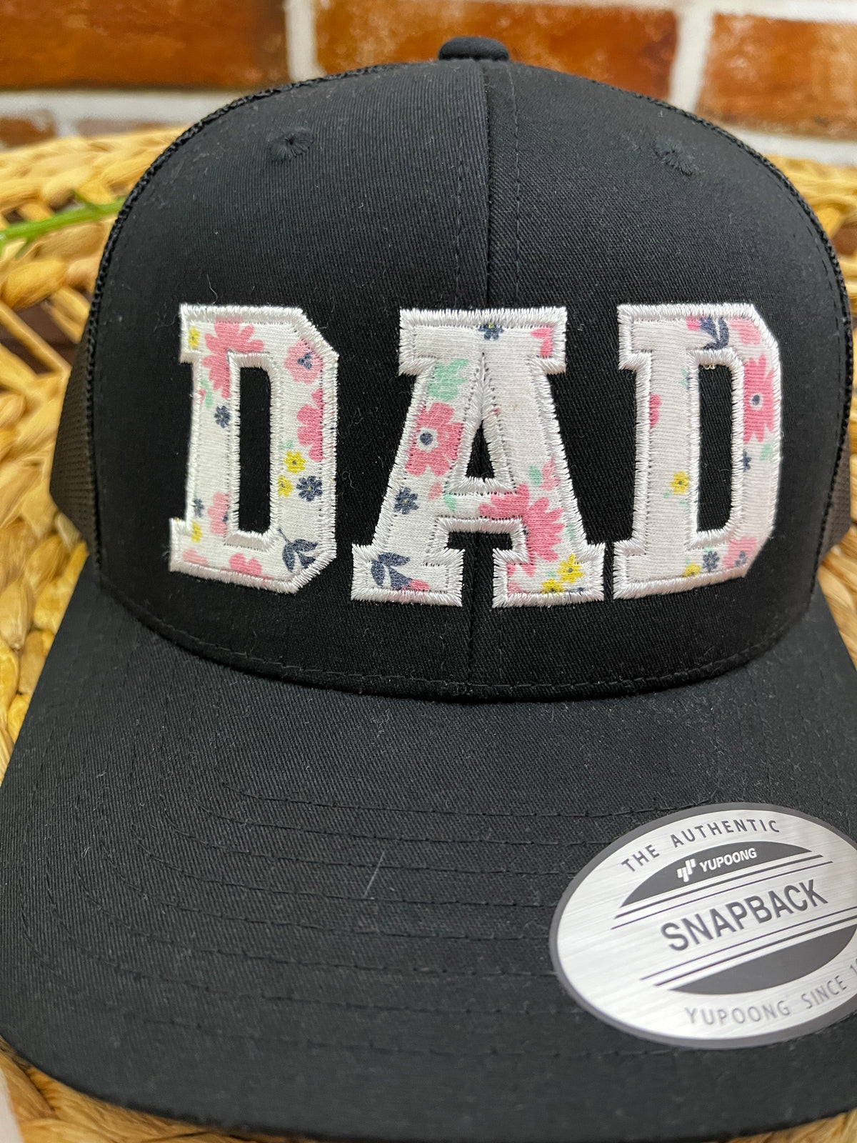 Dad Mom Pop personalised embroidered adjustable cap - detail view