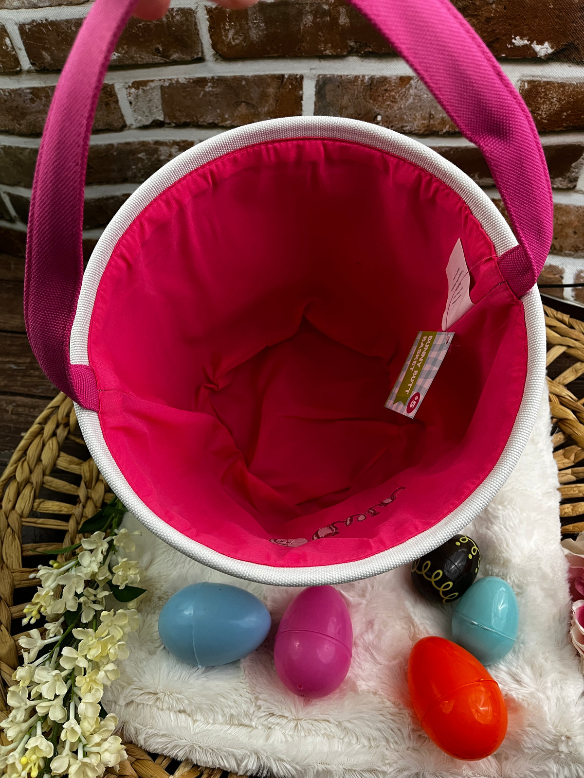 Personalised embroidered Easter bunny basket with custom name - second detail view