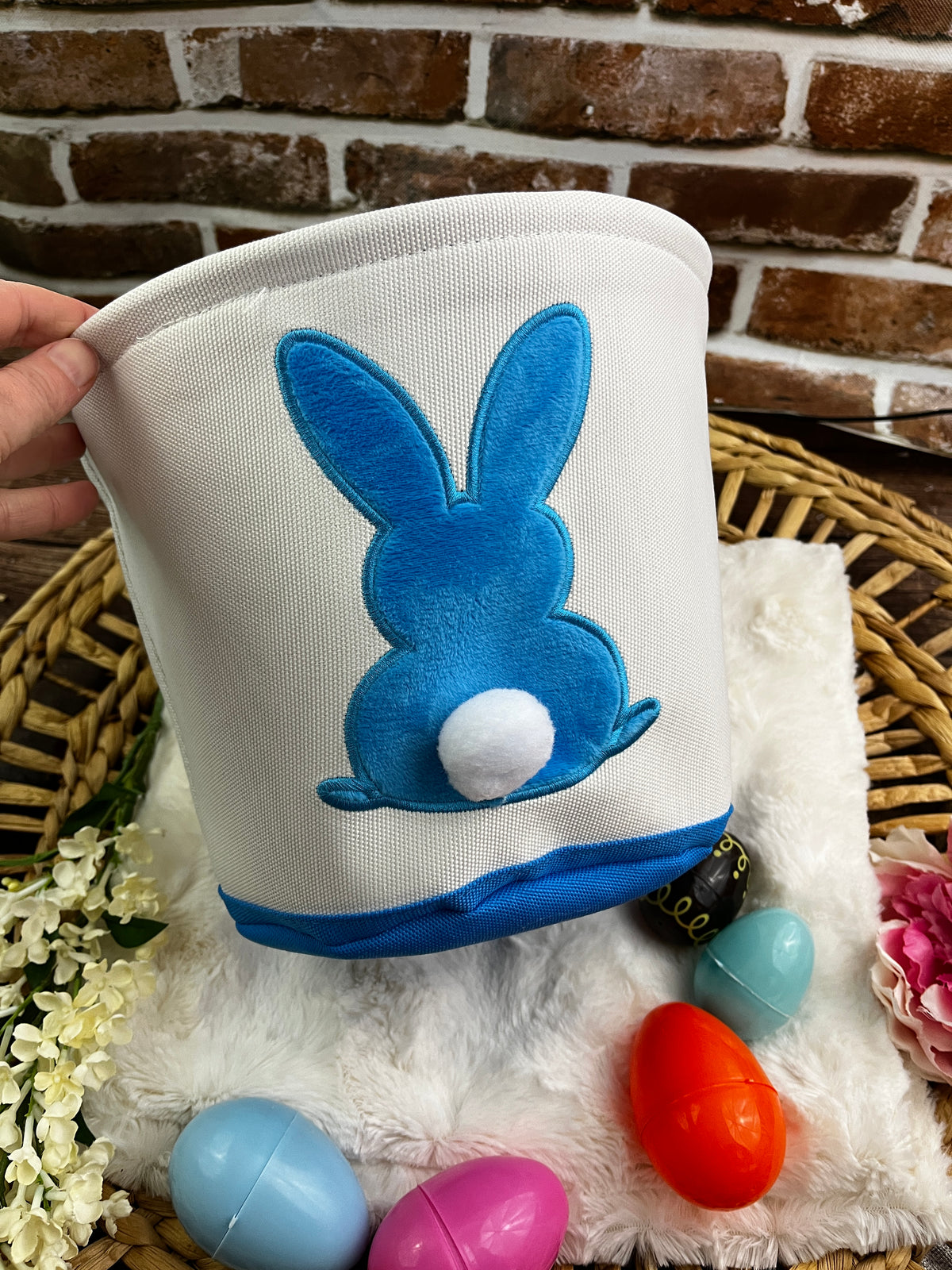 Personalised embroidered Easter bunny basket with custom name - additional view