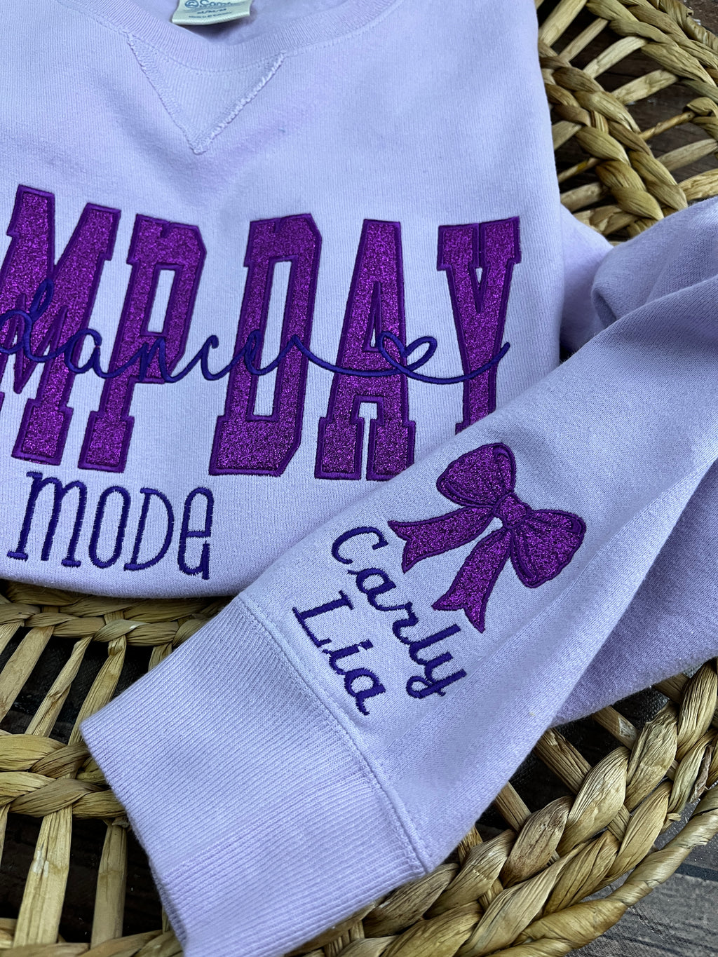 Comp Day Dance Mode glitter embroidered dance team sweatshirt - side view