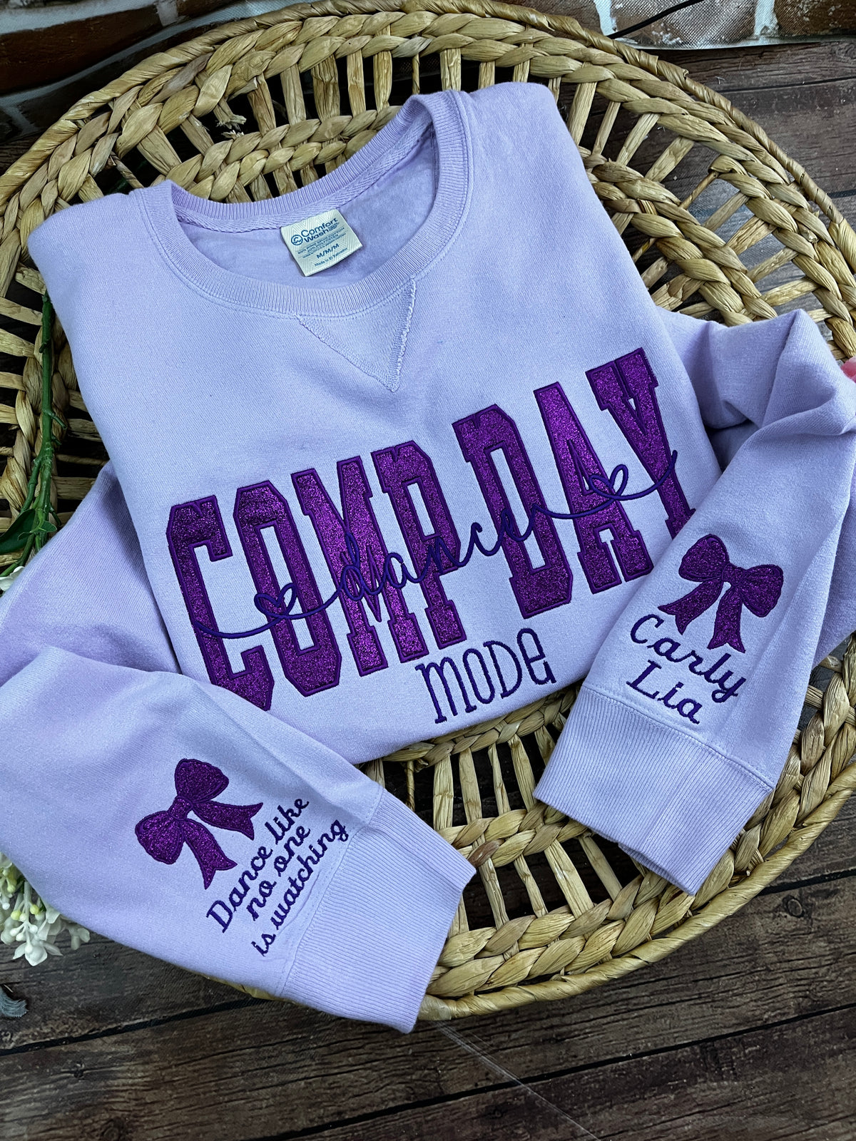Comp Day Dance Mode glitter embroidered dance team sweatshirt - fabric detail