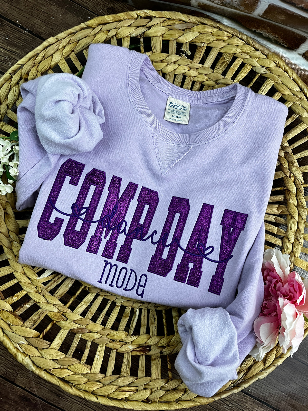 Comp Day Dance Mode glitter embroidered dance team sweatshirt - second detail view
