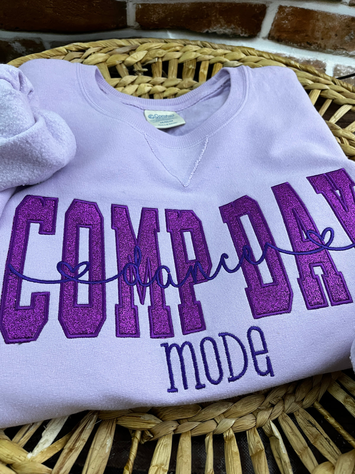 Comp Day Dance Mode glitter embroidered dance team sweatshirt - detail view