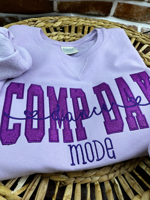 Comp Day Dance Mode glitter embroidered dance team sweatshirt - detail view