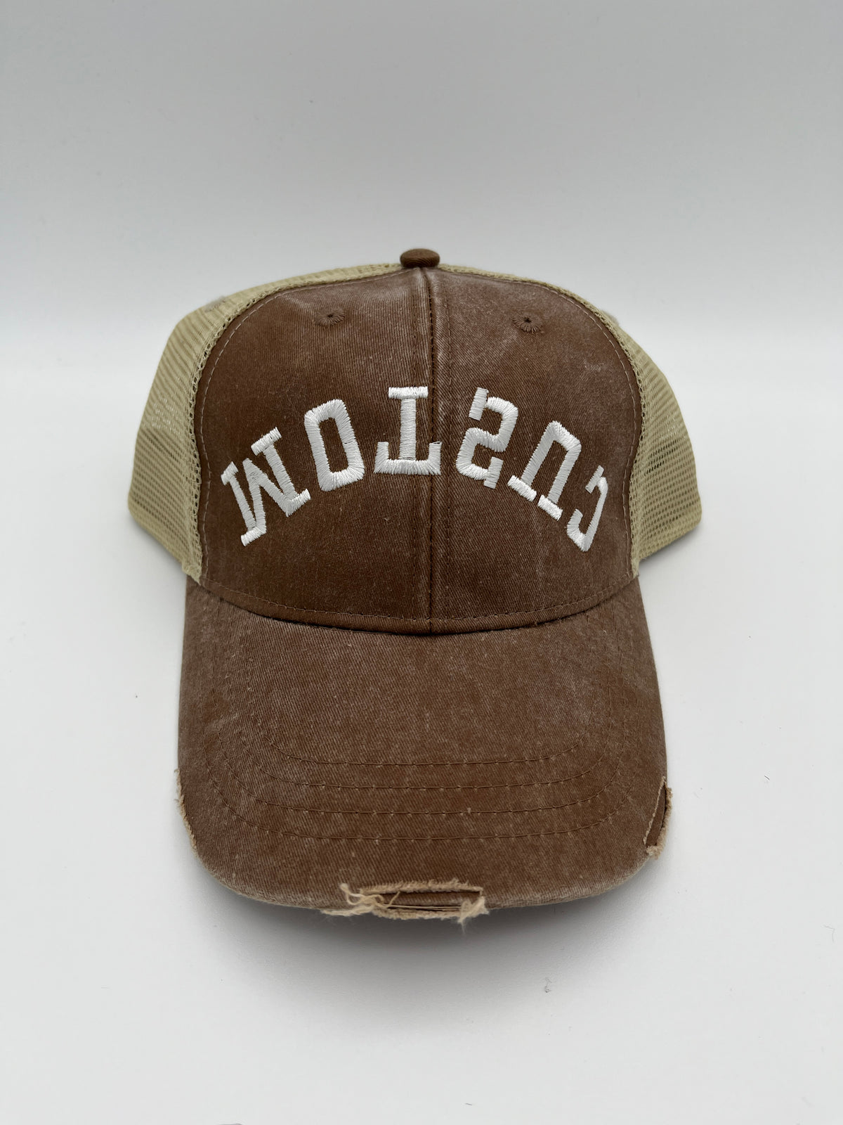 Custom backward flipped text embroidered adjustable cap