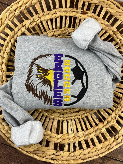 Custom embroidered soccer team sweatshirt for game day - detail view