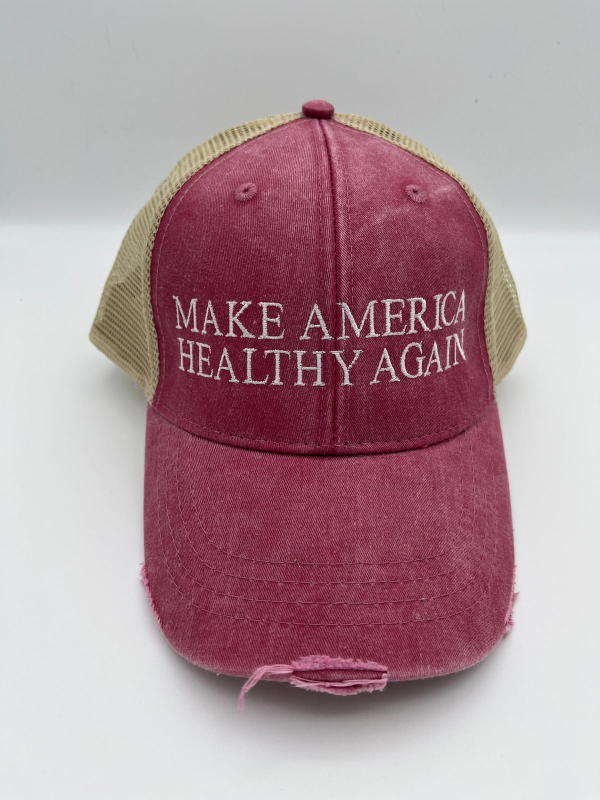 Health slogan embroidered adjustable trucker cap