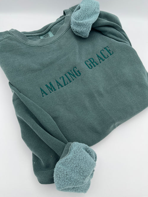 Amazing Grace embroidered hymn Christian sweatshirt