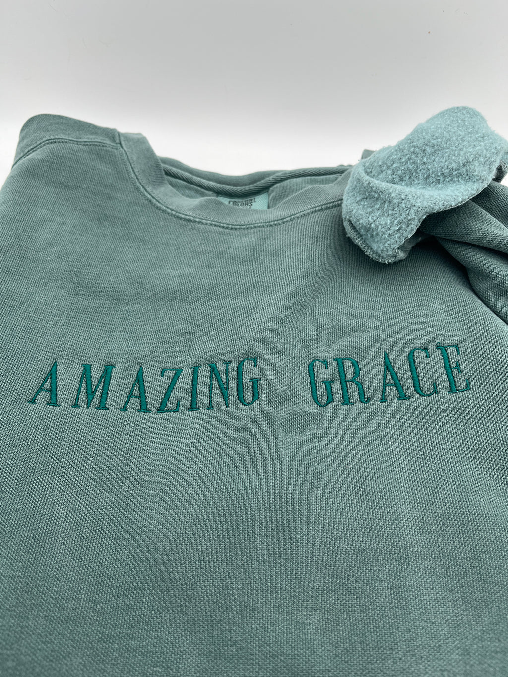 Amazing Grace embroidered hymn Christian sweatshirt - detail view