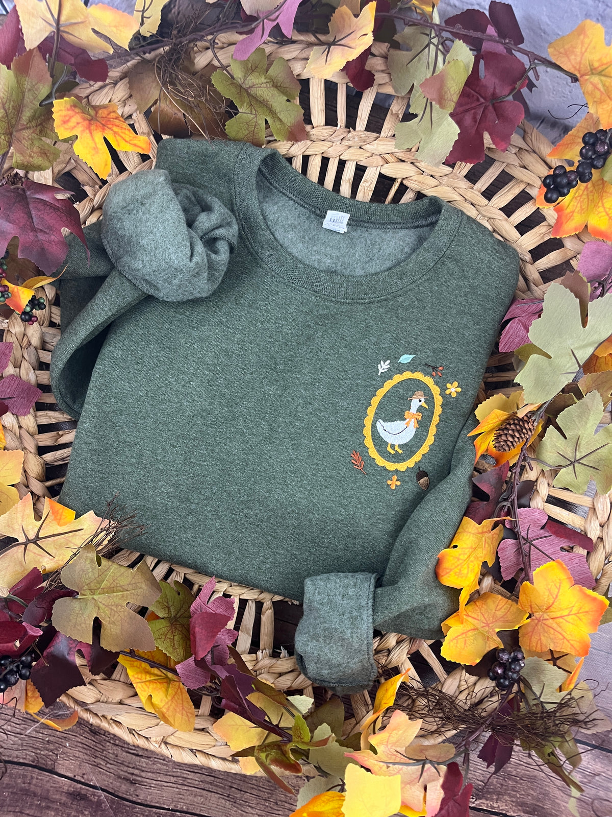 Fall goose embroidered cottagecore crewneck sweatshirt