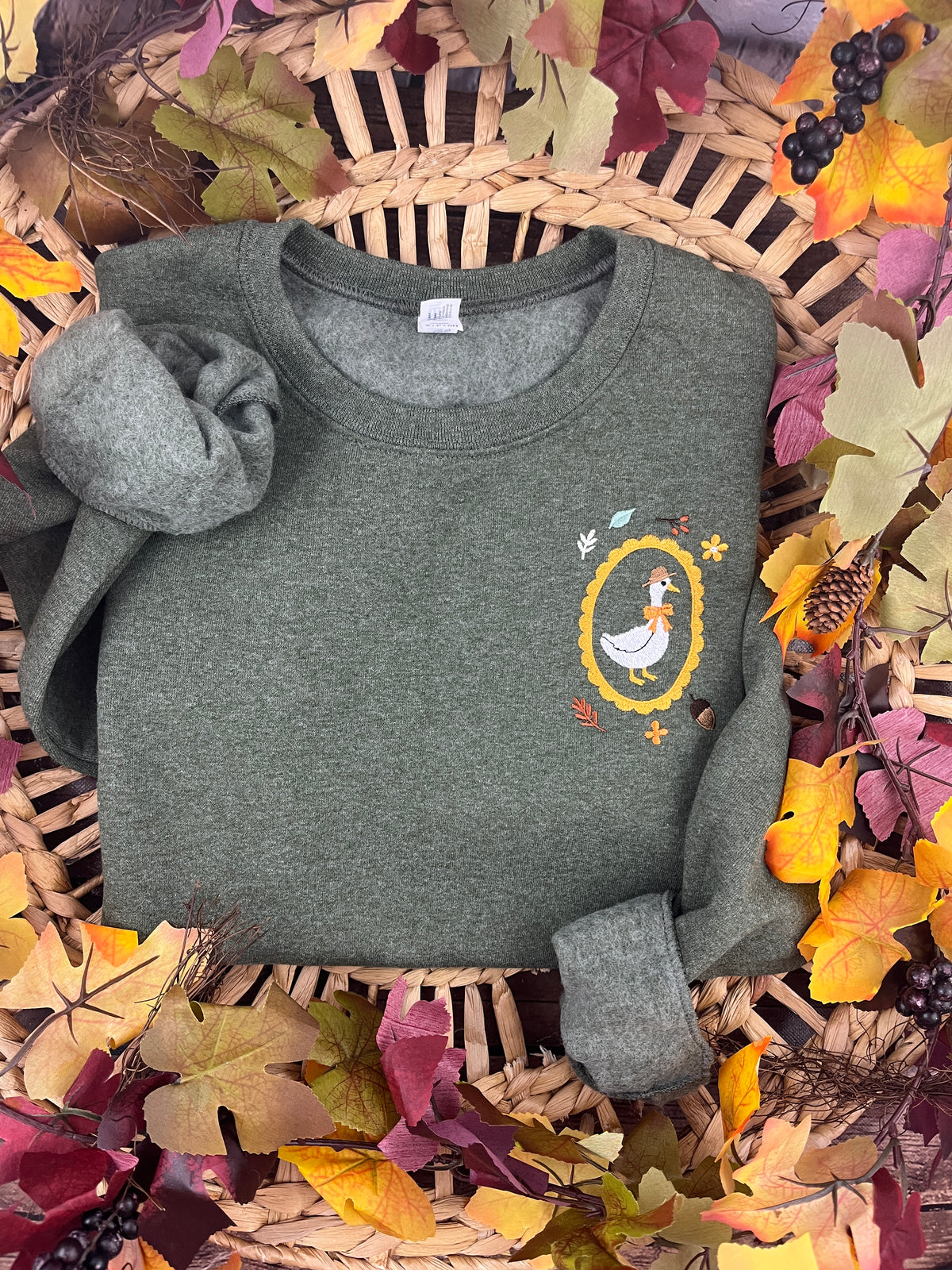 Fall goose embroidered cottagecore crewneck sweatshirt - alternate view