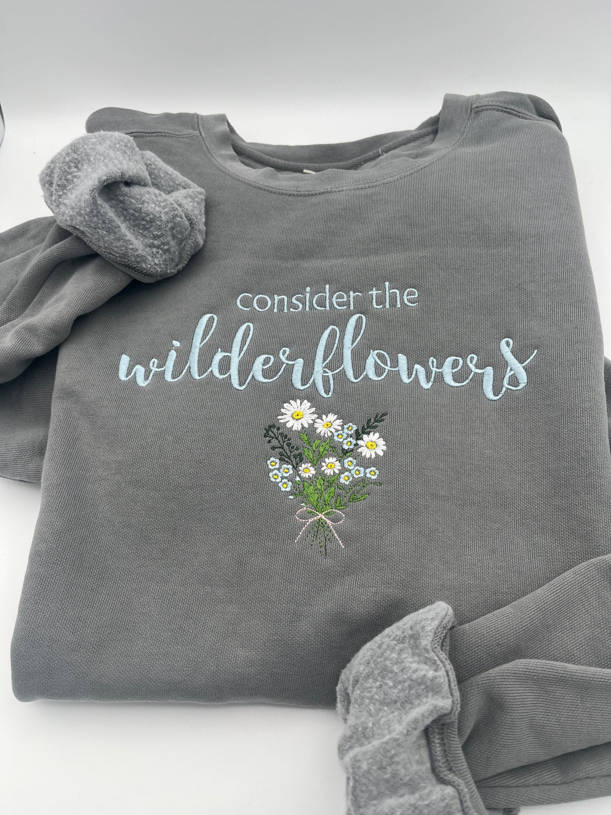 Consider the Wildflowers embroidered Christian sweatshirt with wildflower design