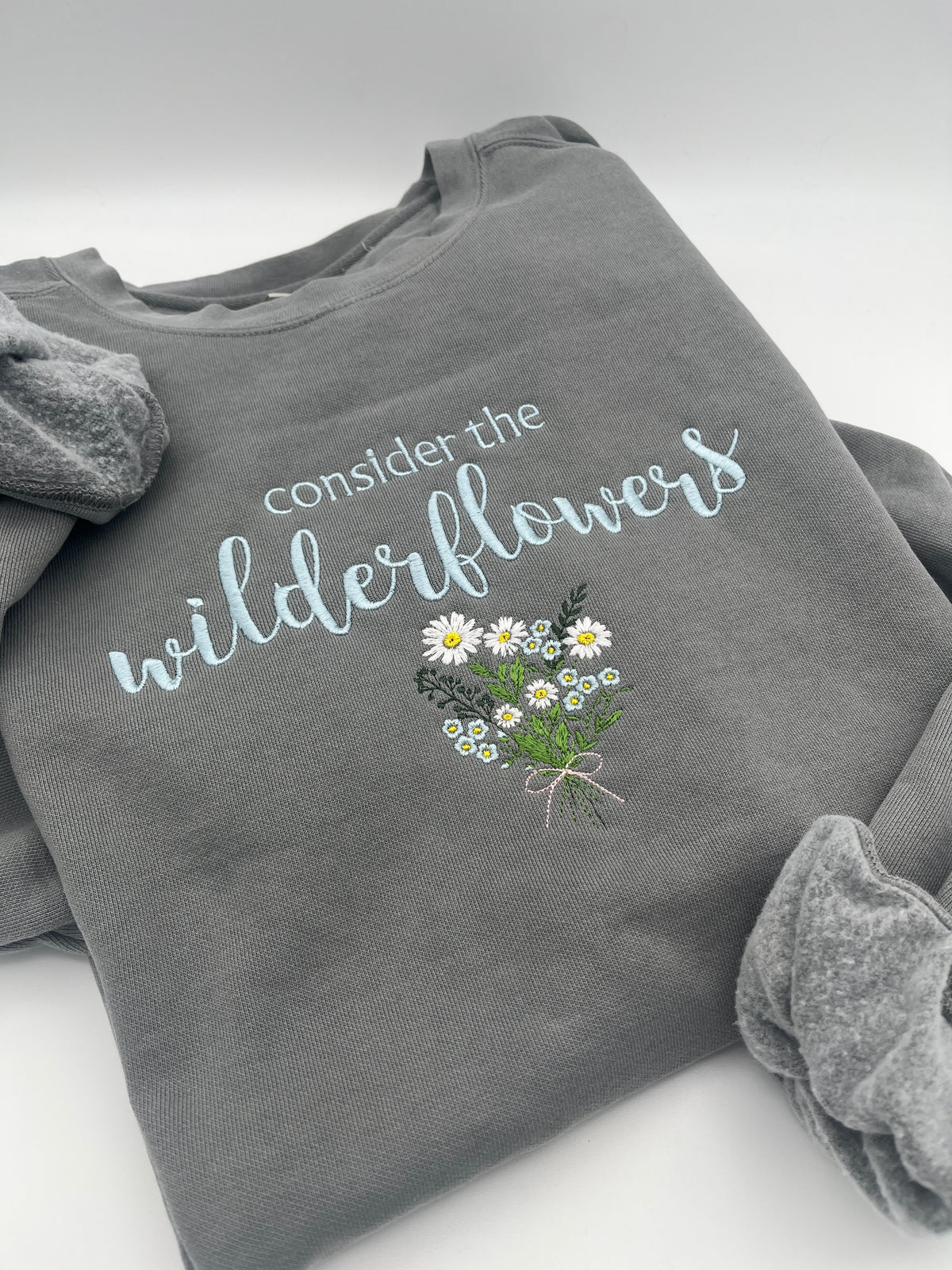 Consider the Wildflowers embroidered Christian sweatshirt with wildflower design - detail view 4