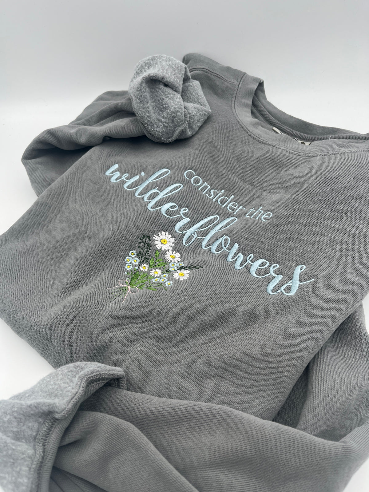 Consider the Wildflowers embroidered Christian sweatshirt with wildflower design - detail view 3