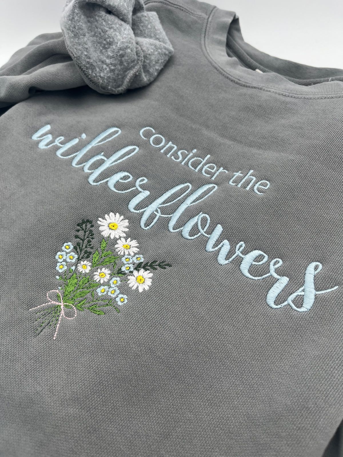 Consider the Wildflowers embroidered Christian sweatshirt with wildflower design - detail view 2