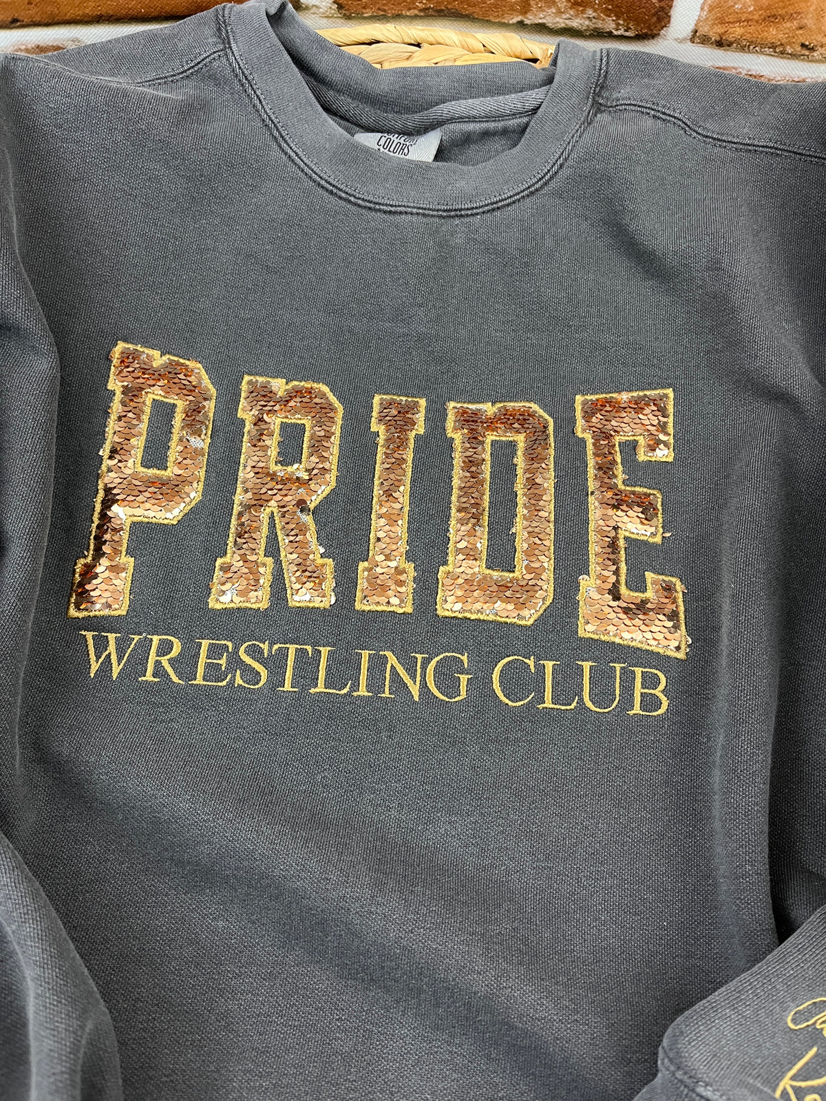Custom wrestling club sweatshirt with sequin lettering - detail view 4