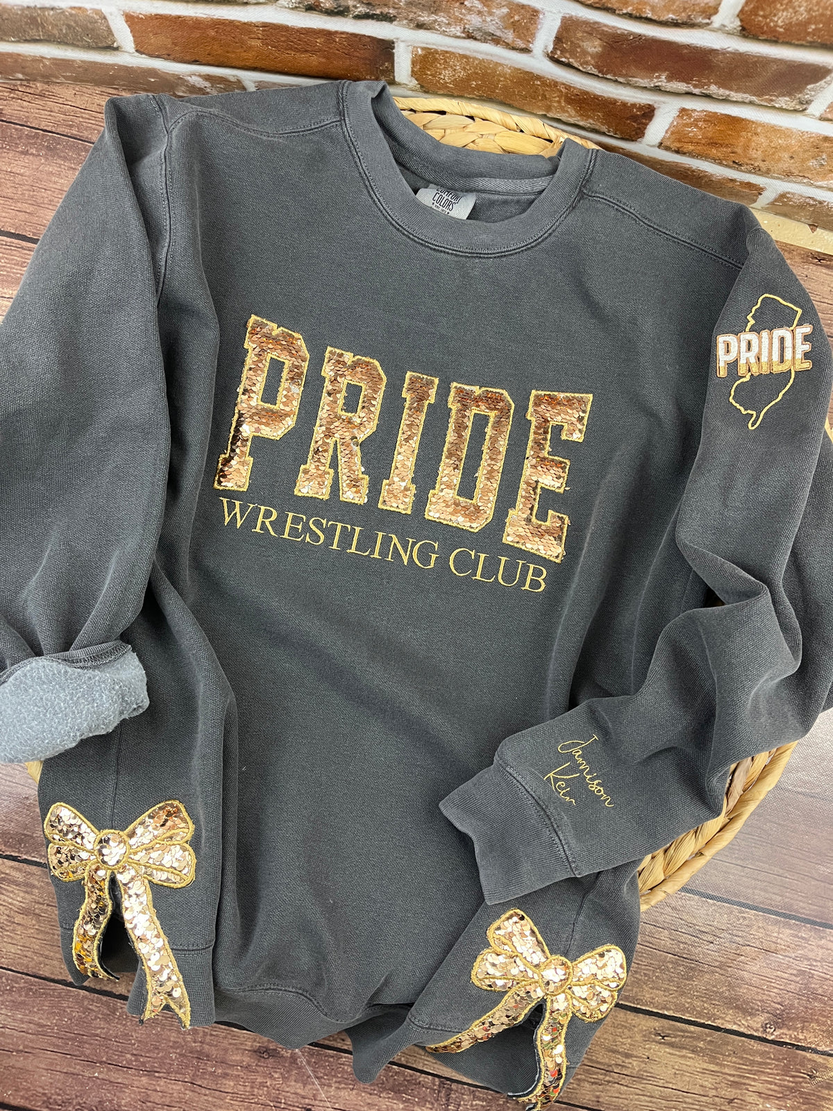Custom wrestling club sweatshirt with sequin lettering - detail view 6