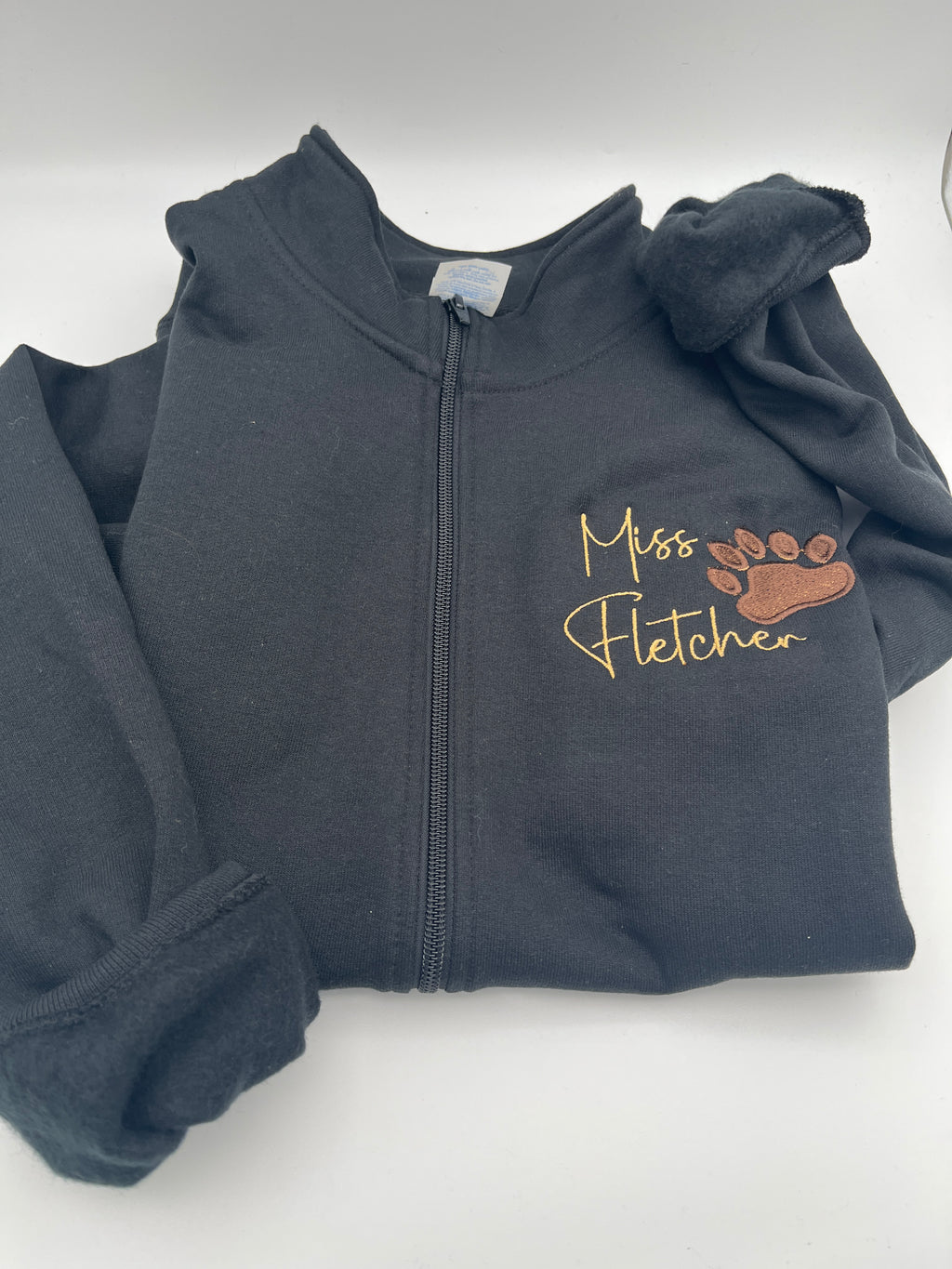 Personalized bear paw embroidered zip sweatshirt - detail view