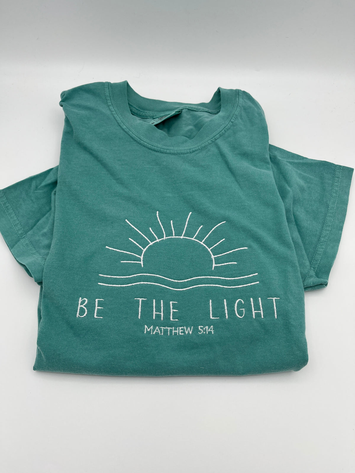 Be the Light Christian shirt with scripture inspired lettering
