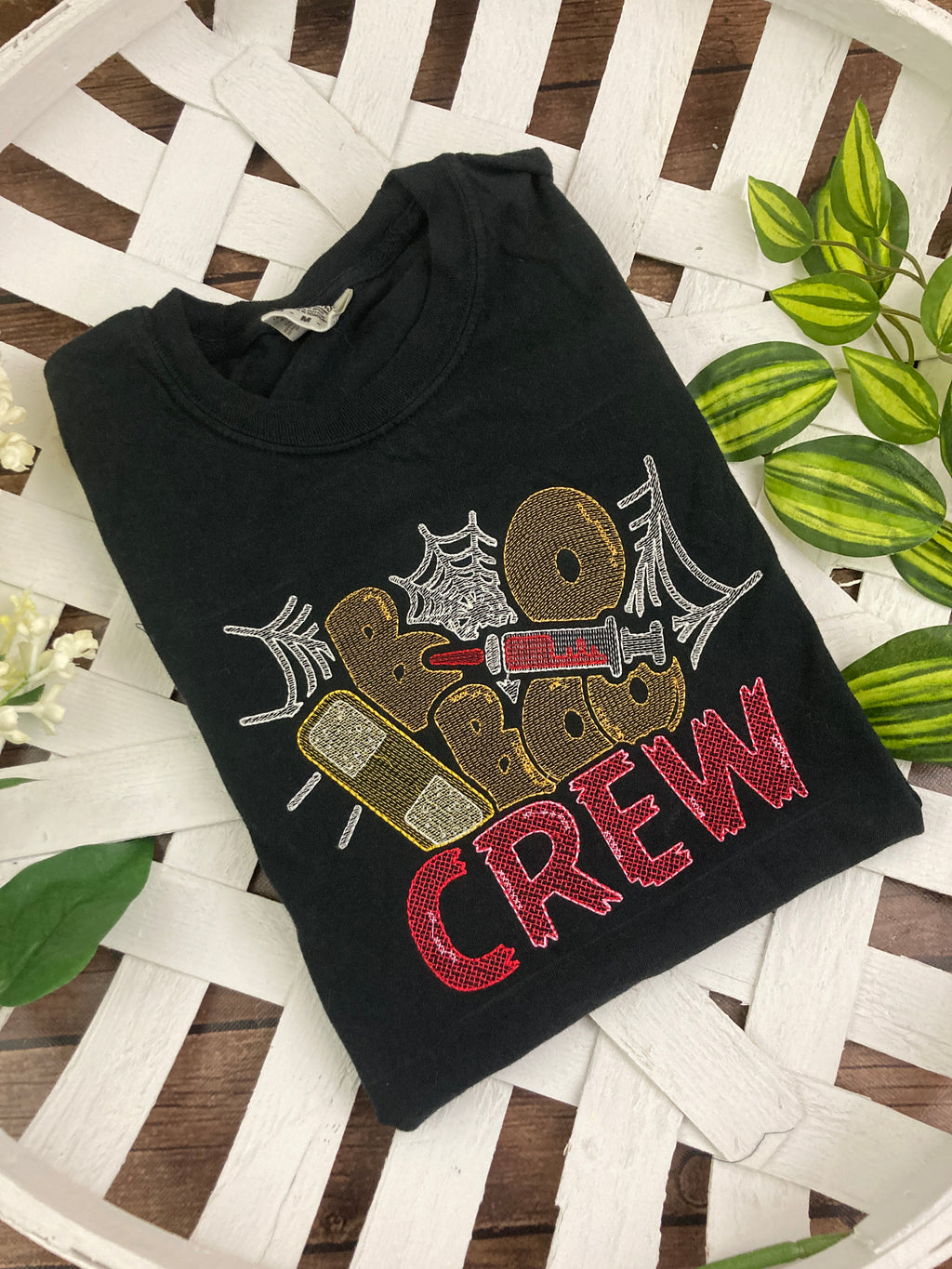 Embroidered Boo Boo Crew Halloween shirt for nurses and teachers - detail view