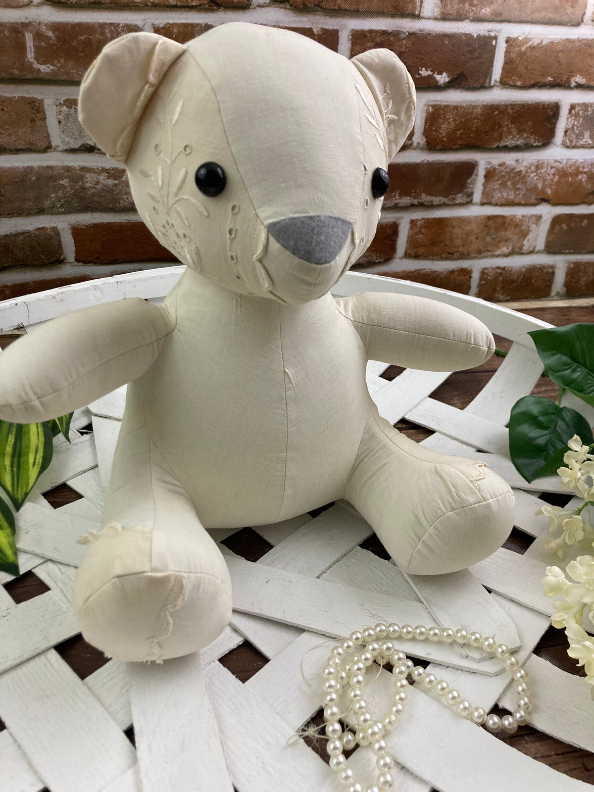 Memory bear handmade from a loved ones clothing - stitching detail
