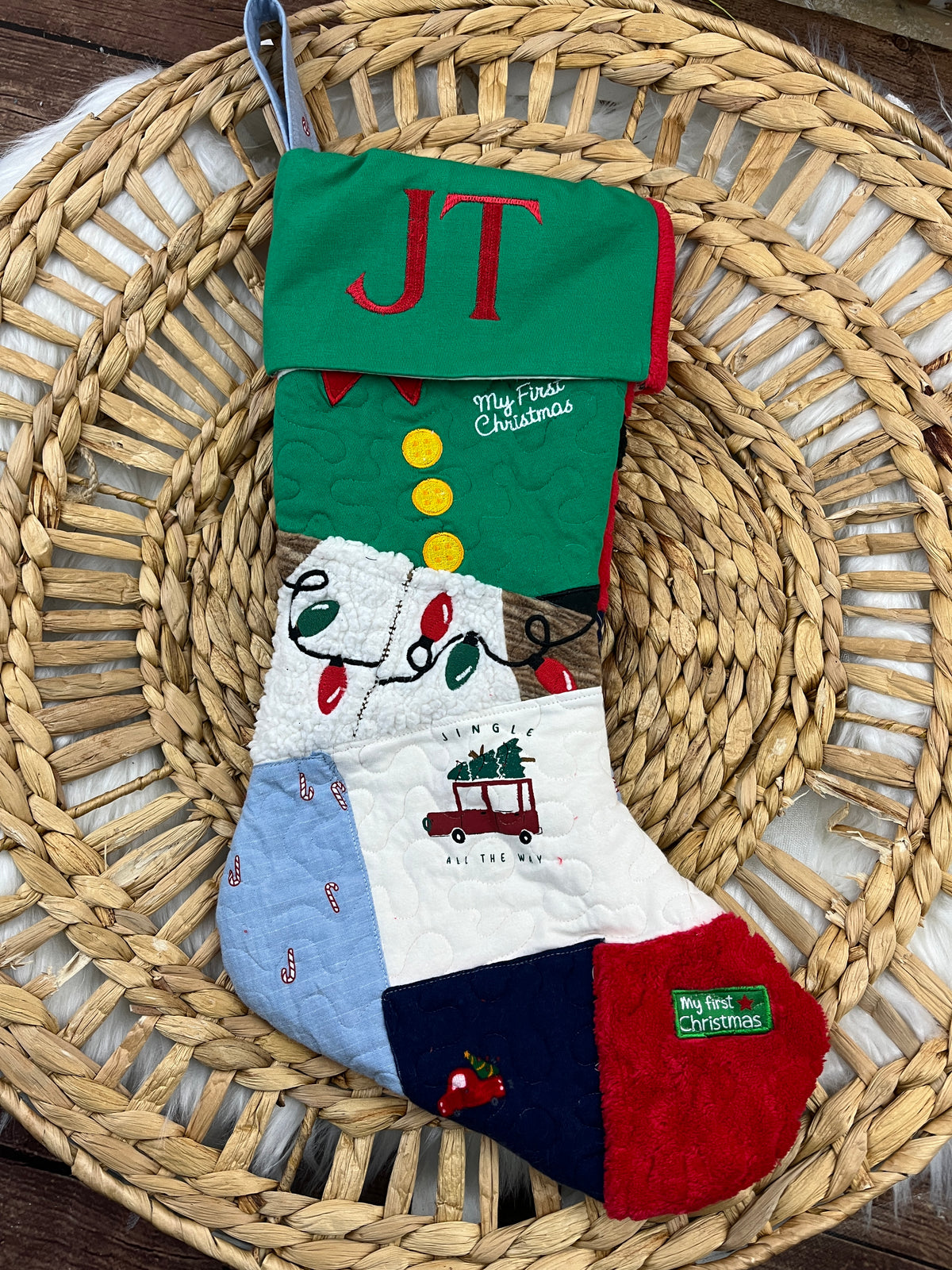 Memory keepsake Christmas stocking quilted from baby clothes with name cuff - detail view 7