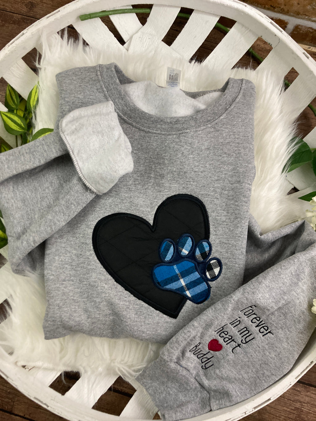 Pet keepsake sweatshirt appliqued from a dog or cat bandana - detail view