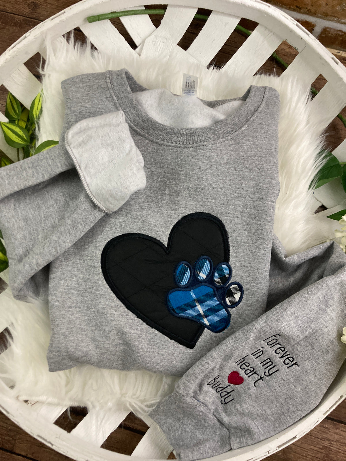 Pet keepsake sweatshirt appliqued from a dog or cat bandana - detail view