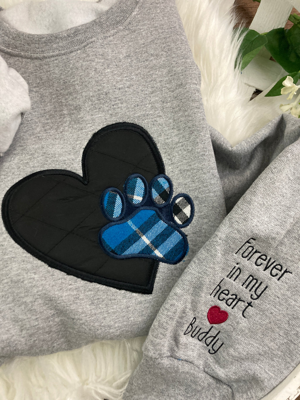 Pet keepsake sweatshirt appliqued from a dog or cat bandana - fabric detail