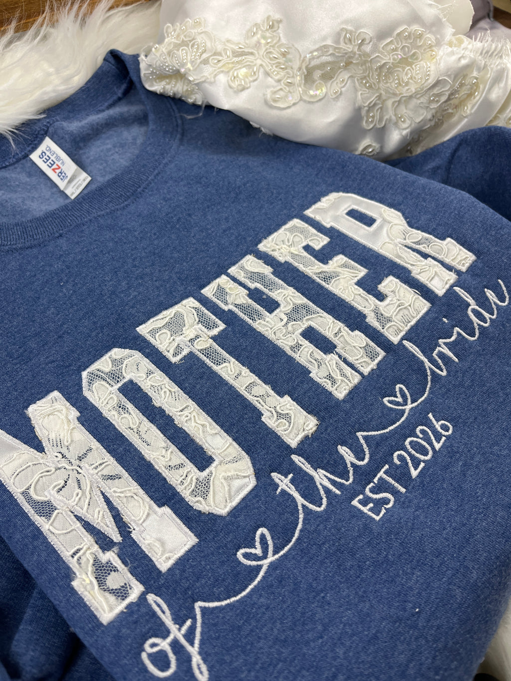 Custom bride memory keepsake shirt with wedding dress applique - side view