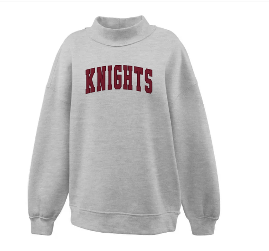 Merchantville Knights mock neck sweatshirt in grey with maroon KNIGHTS applique