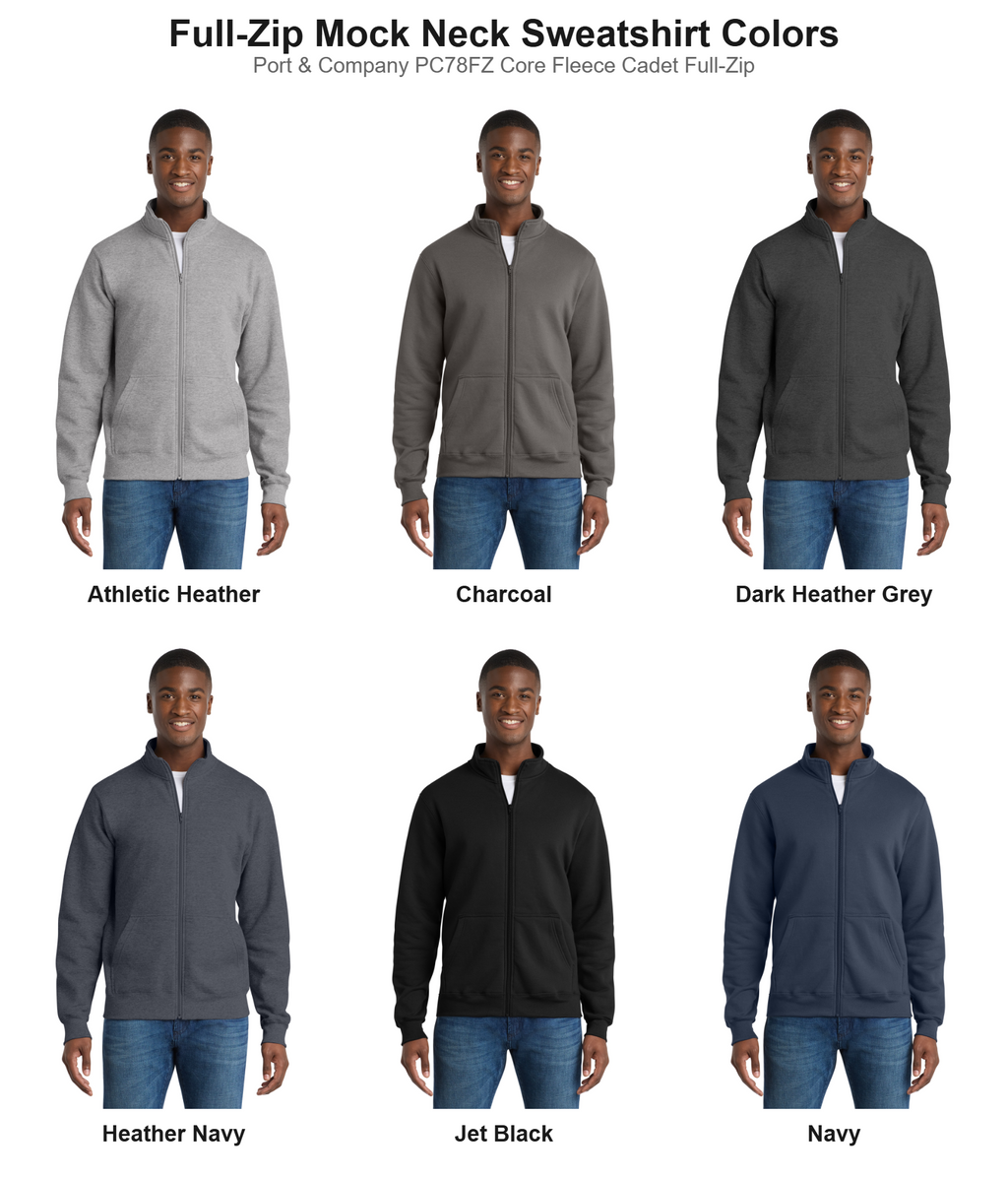 Port and Company full zip mock neck sweatshirt color chart